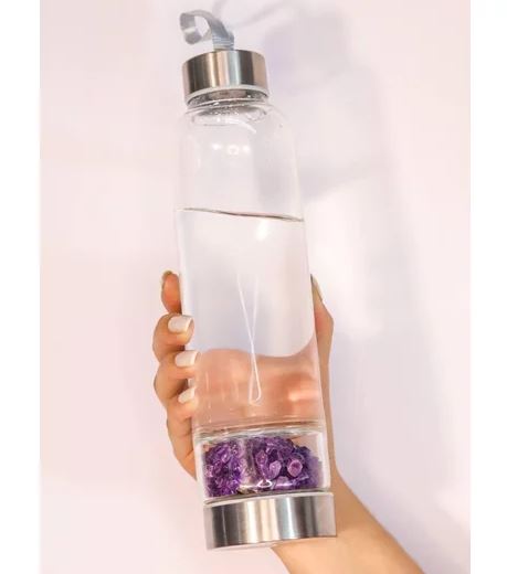 garrafa de água com cristal ametista 